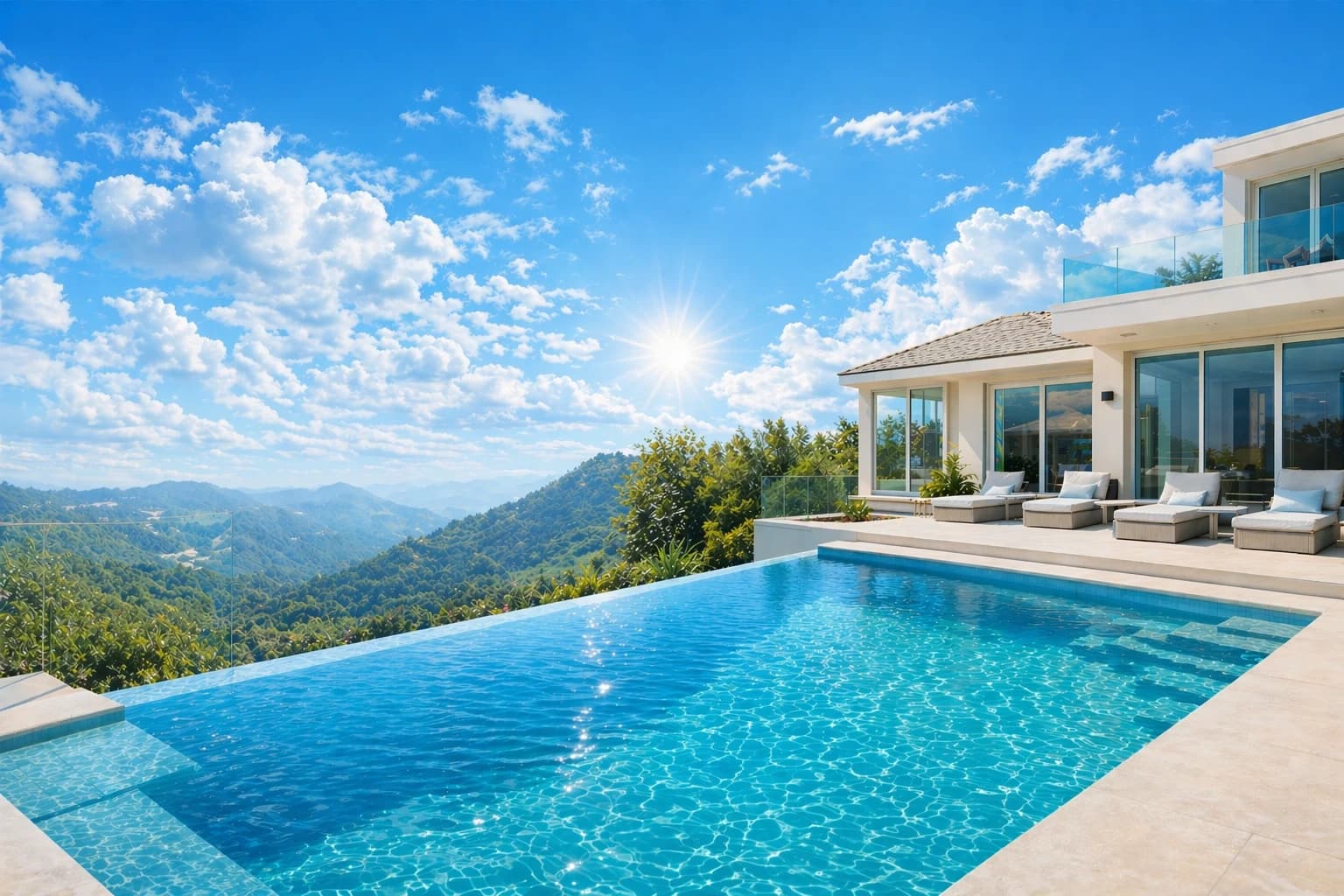 Piscina residencial con agua cristalina y terraza moderna